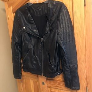 TOPSHOP faux leather black biker jacket - size 8